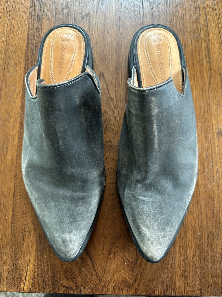 Corso Como Black Sueded Leather Slip-On Mule With Cushioned Tan Insole